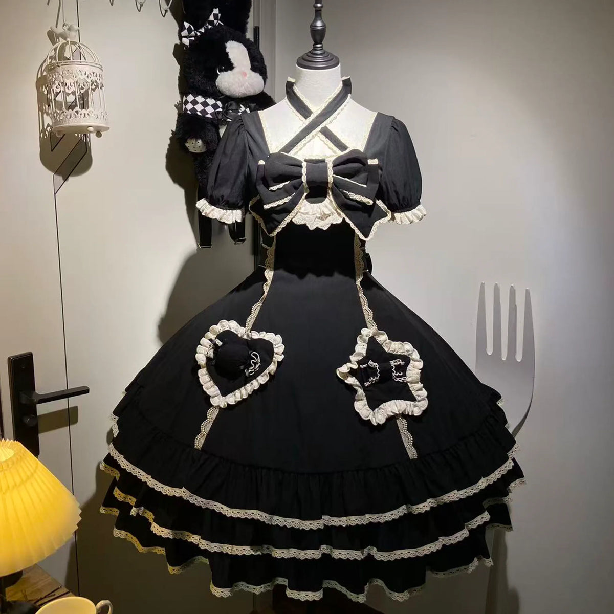 Muse Fufu - Plus Size Sweet Lolita OP Dress, Heart Appliques (L M S XL) 45977:870187