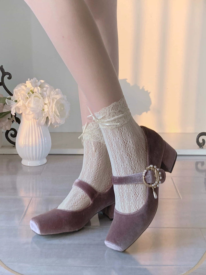 Pure tea for dream~Angel Velvet~Sweet Lolita Shoes Mid-heel Velvet Shoes   