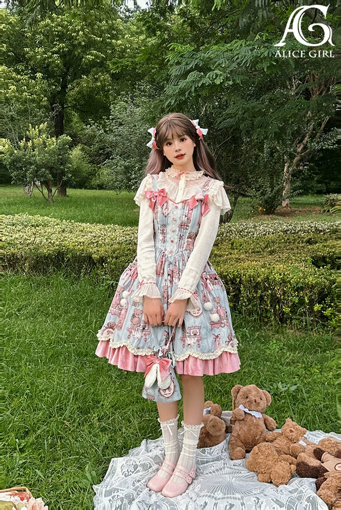 Alice Girl~Teddy Bear Wall~Kawaii Lolita OP Dress Teddy Bear Embroidery JSK   