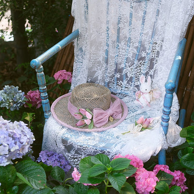 Beleganty~Tulip's Rabbit-Bear Dream~Sweet Lolita Straw Hat Lolita Tulip Brooch   