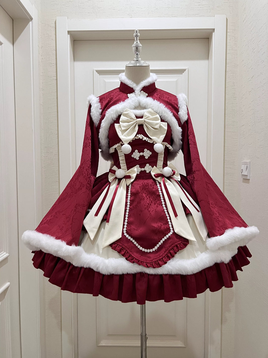 Sugar Girl~Taomian Meiyi~Winter Qi Lolita JSK Suit New Year Lolita Dress Red JSK + Bolero S