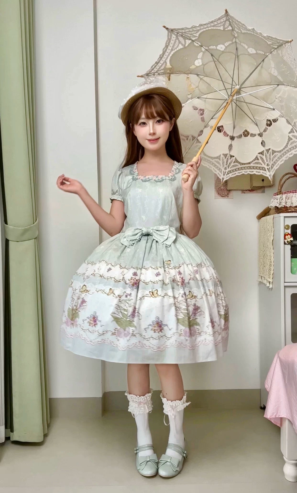 Jenny Flower - Cotton Old School Lolita Floral Printed OP Dress (L M S XL XS / Pre-order) 45608:855900