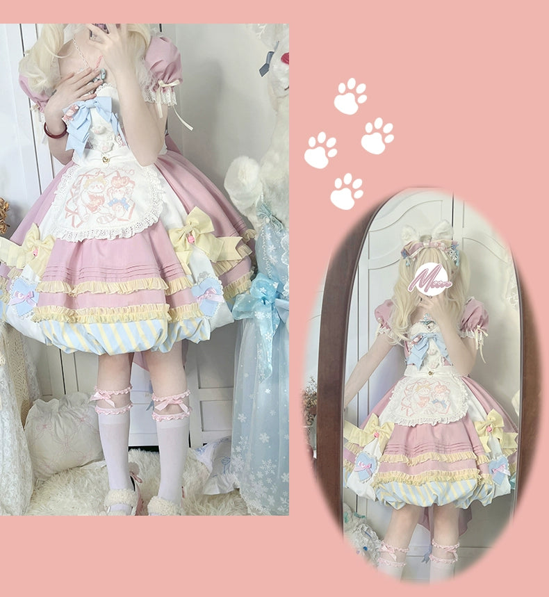 OCELOT~Sweet Lolita Pink Cat Tail OP Dress Set   