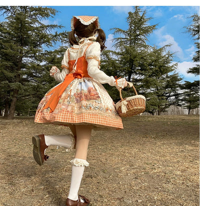 (BFM)Strawberry Fantasy~Country Lolita JSK Orange Dress   