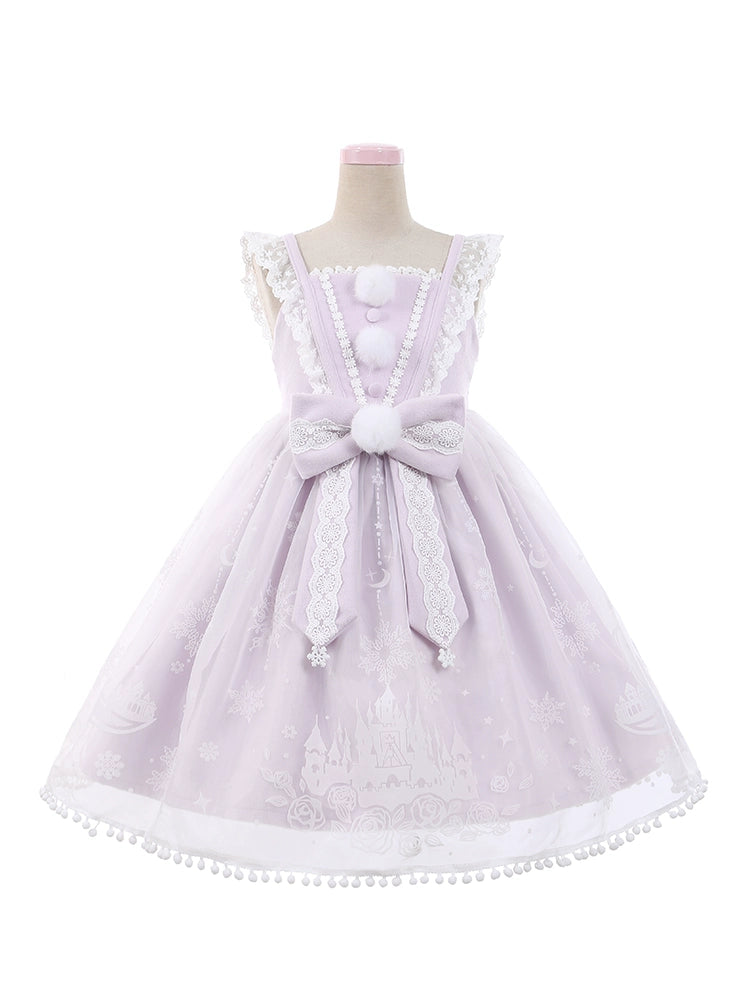 To Alice~Snow Moon Castle~Sweet Lolita Jumper Dress Set Christmas Plush Cape S Purple suit 