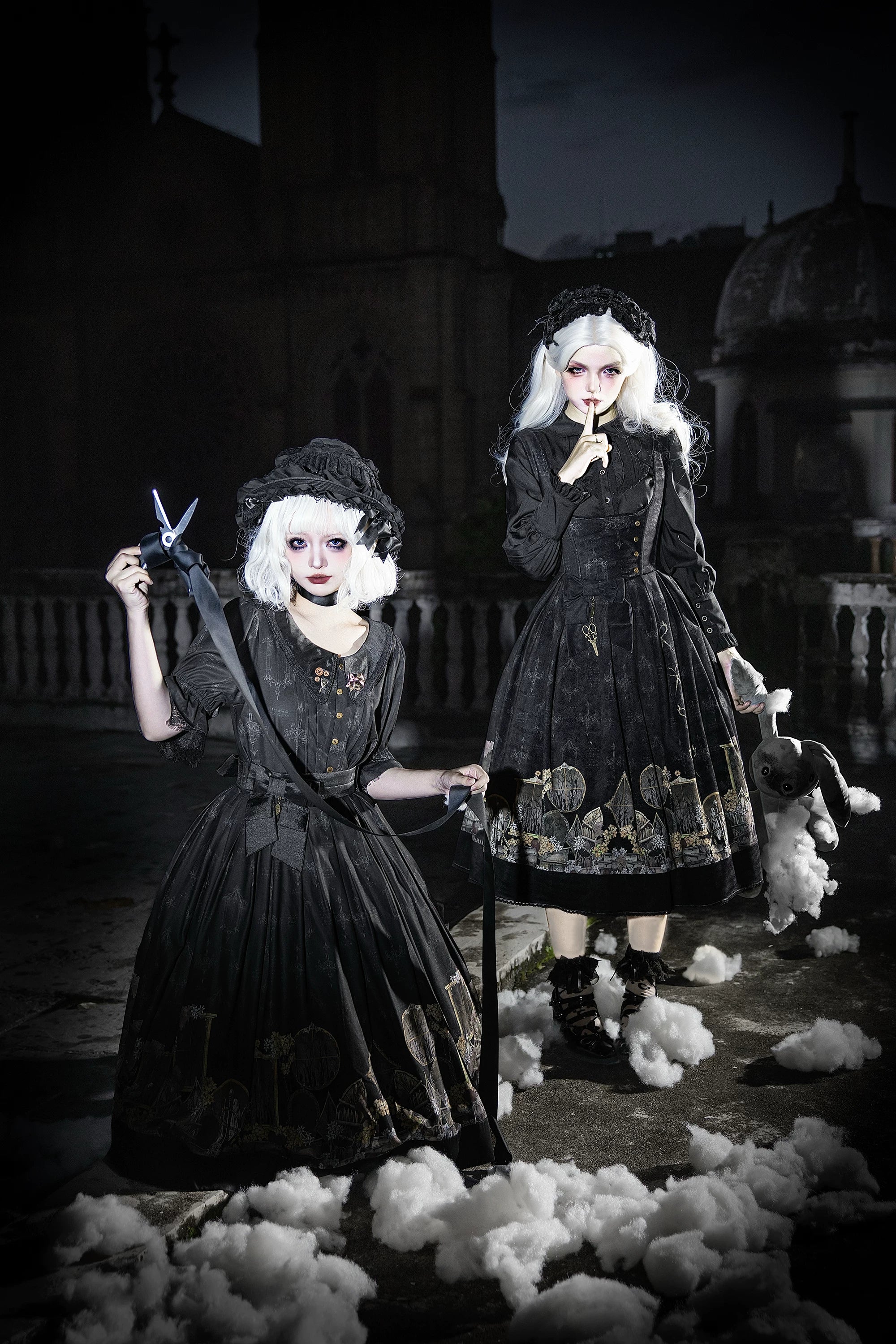 Window of Shadows - Plus Size Gothic Lolita OP & JSK, Window and Floral Print 45889:866694