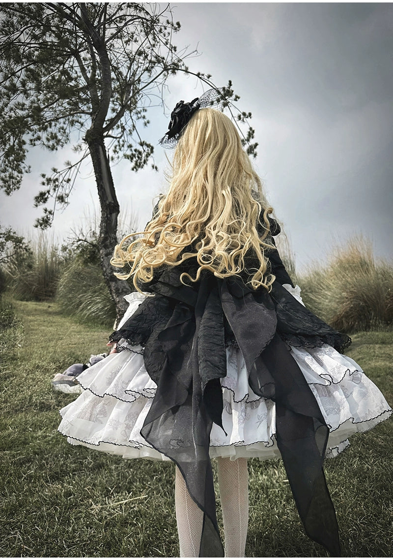 Buling Moon~Vintage Elegant Lolita OP Dress Black White Dress   