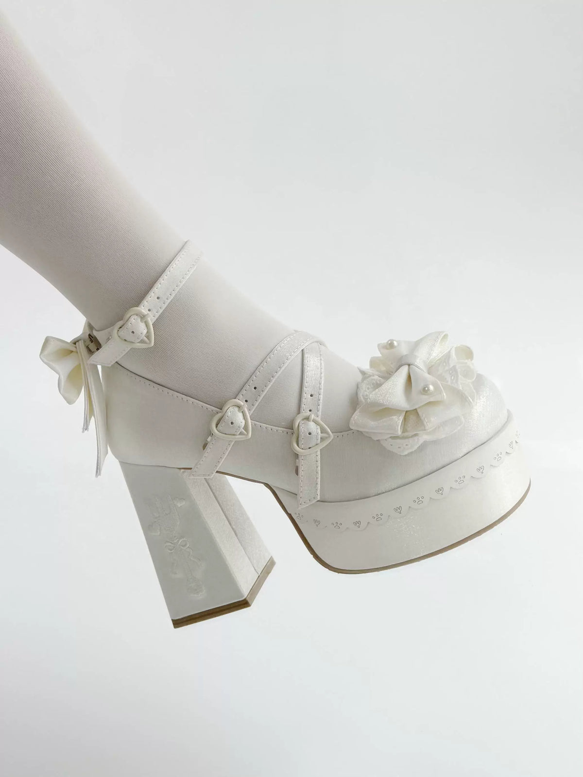 Tea Party Tale - Sweet Lolita Platform Heels, Bow Strap & Fork Embroidery 45905:867651