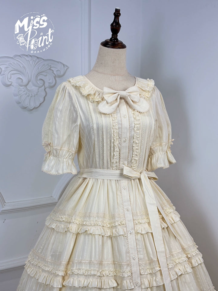 Miss Point~Cat Rose Tea~Elegant Lolita OP Open-front Short Sleeve Tiered Dress 42135:727824