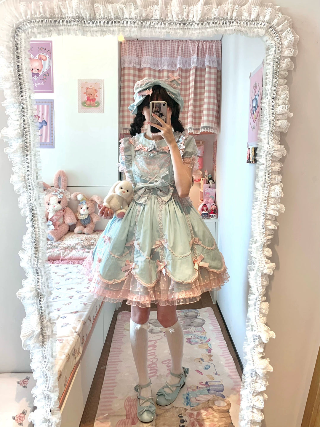 (BFM)The Seventh Doll~Sweet Diary SP~Vintage Lolita Jumper Dress Petal-like Hem JSK Headdress Set   