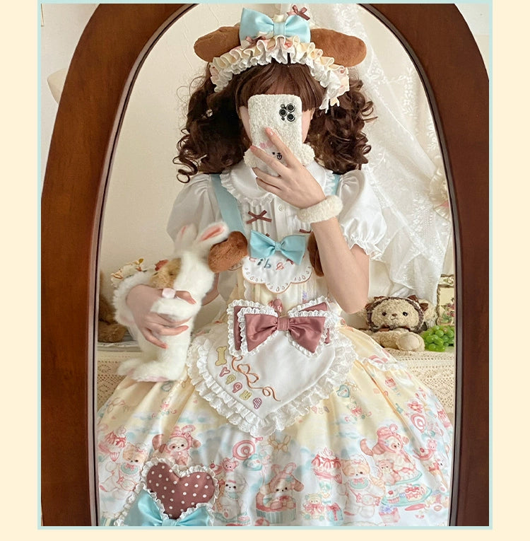 YingLuoFu~Sweet Pet Paradise~Kawaii Lolita Salopette Dress Pet Print   