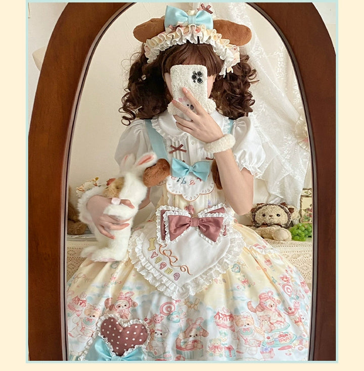 YingLuoFu~Sweet Pet Paradise~Kawaii Lolita Salopette Dress Pet Print