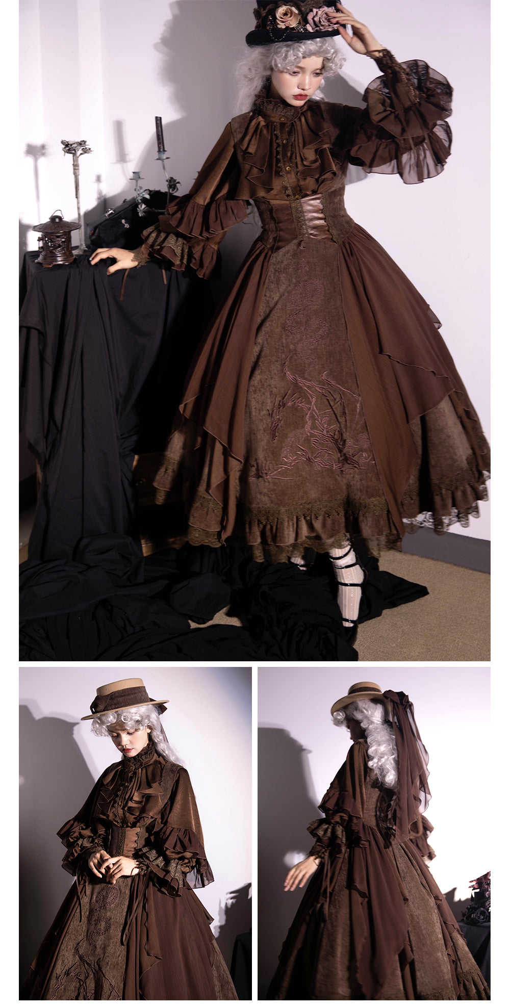 ZJstory~Dragon Bone Cemetery~Gothic Lolita JSK Set with Dragon and Snake Skeleton Embroidery 42699:749827
