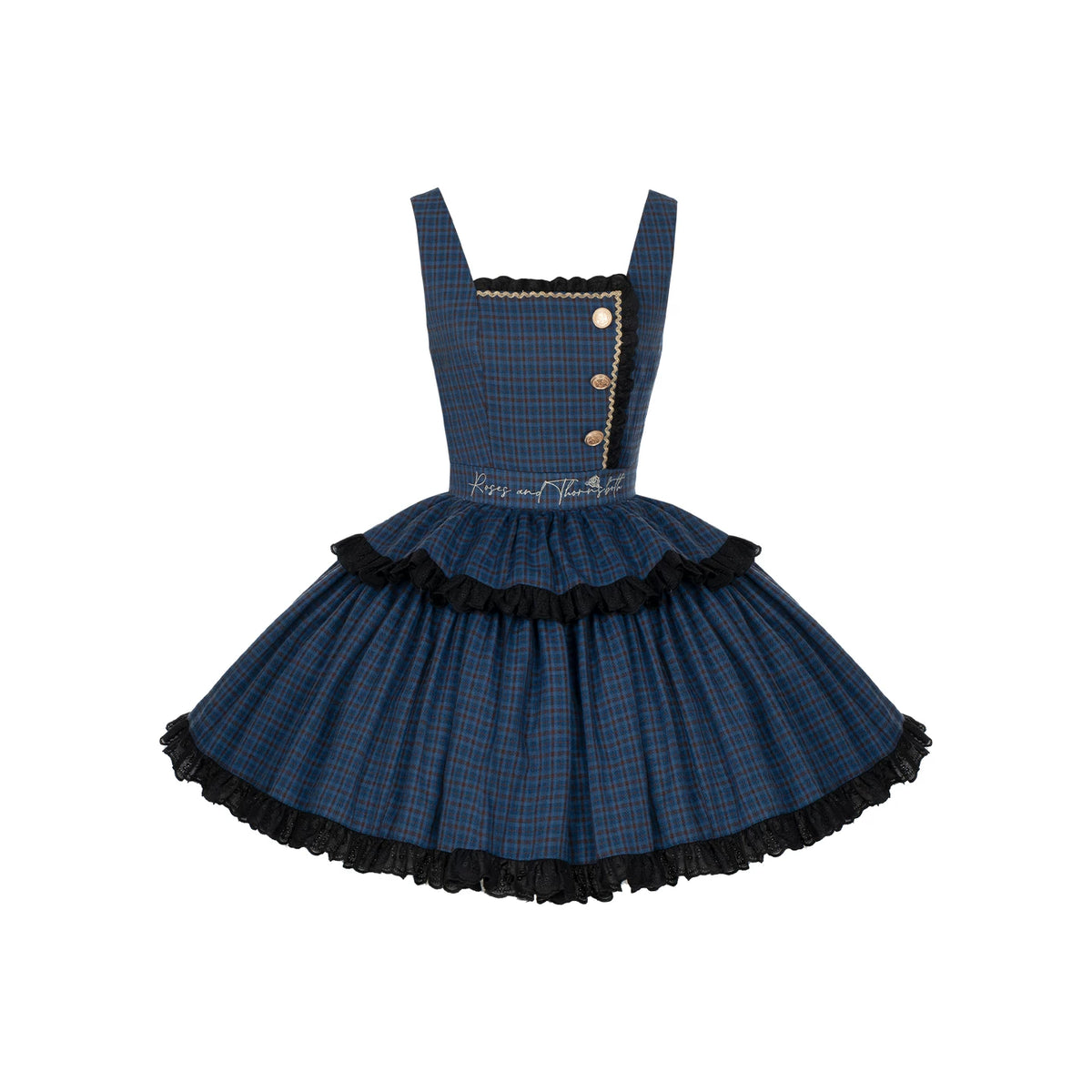 Heide Diary - Classic Lolita Blouse & JSK Dress Set, Blue Plaid Short JSK Only S