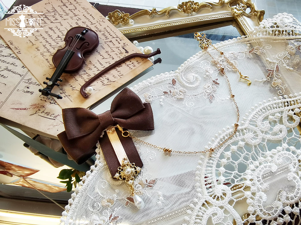 Miss Point - Golden Movement - Lolita Accessory Brooch Bow Tie KC Brown Butterfly Bow Chain Brooch