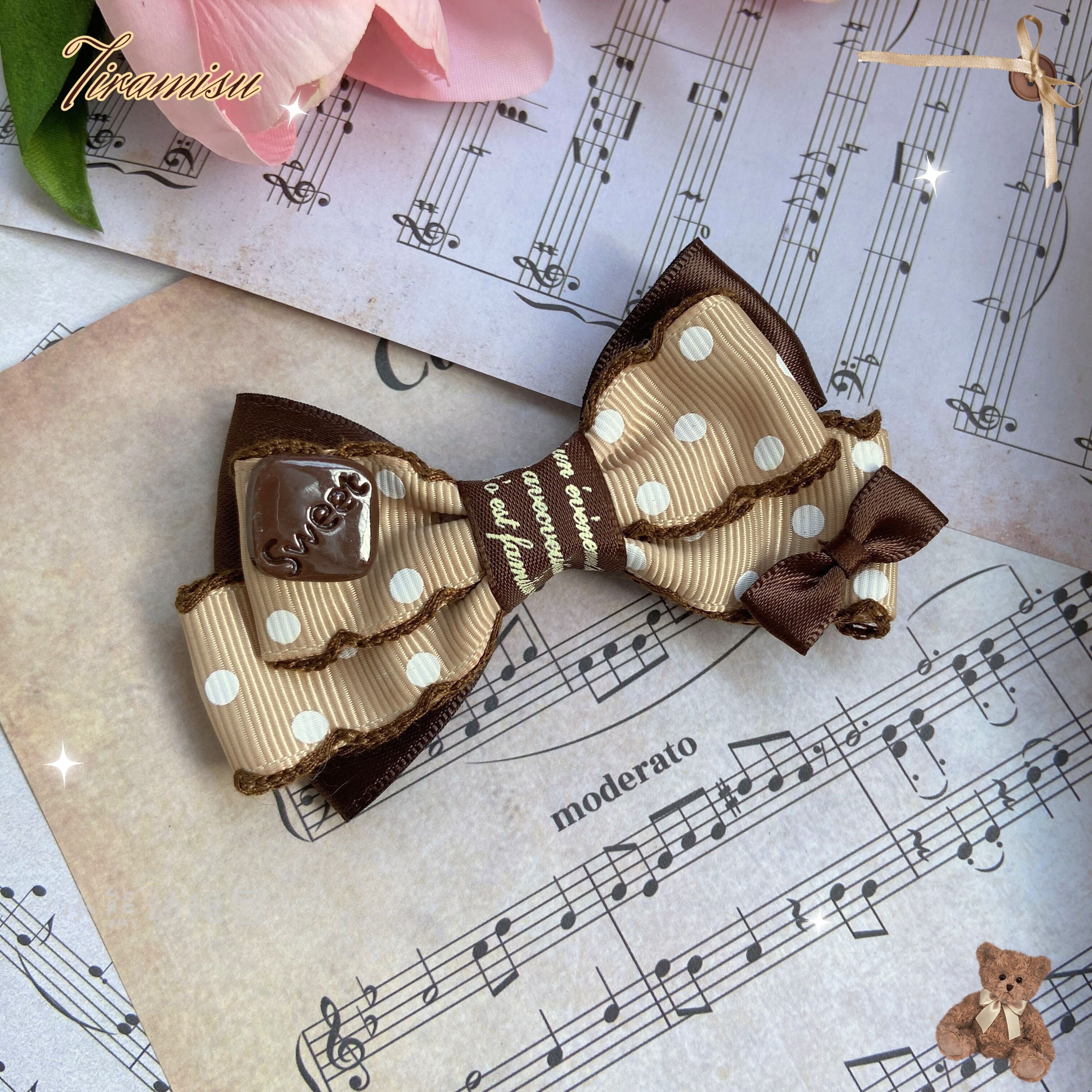 Bear Doll - Augustina - Kawaii Lolita Chocolate Paired Brooch and Hair Clip chocolate side clips