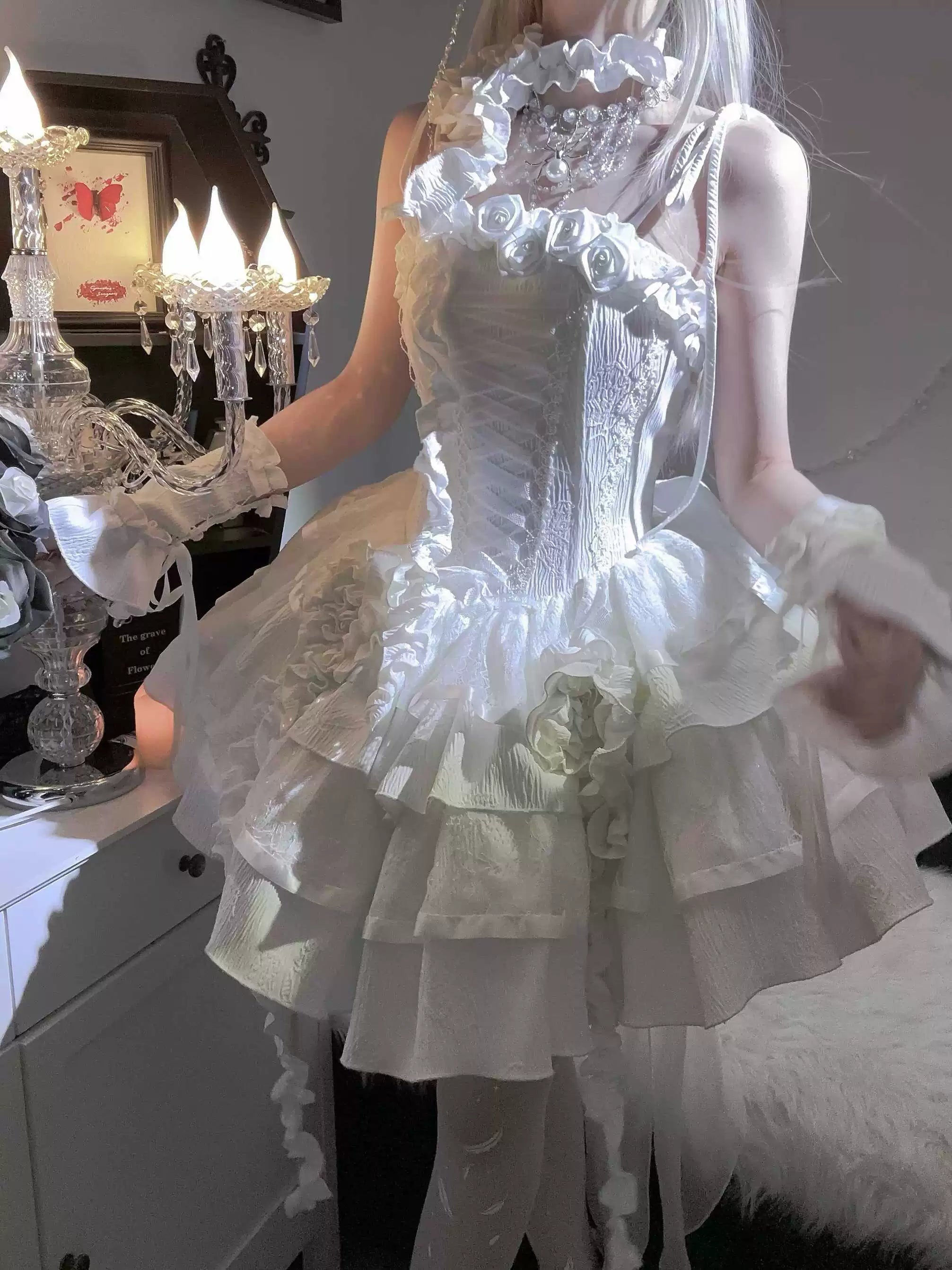 Silent Manor - White Gothic Lolita Fishbone JSK Dress 43499:777809