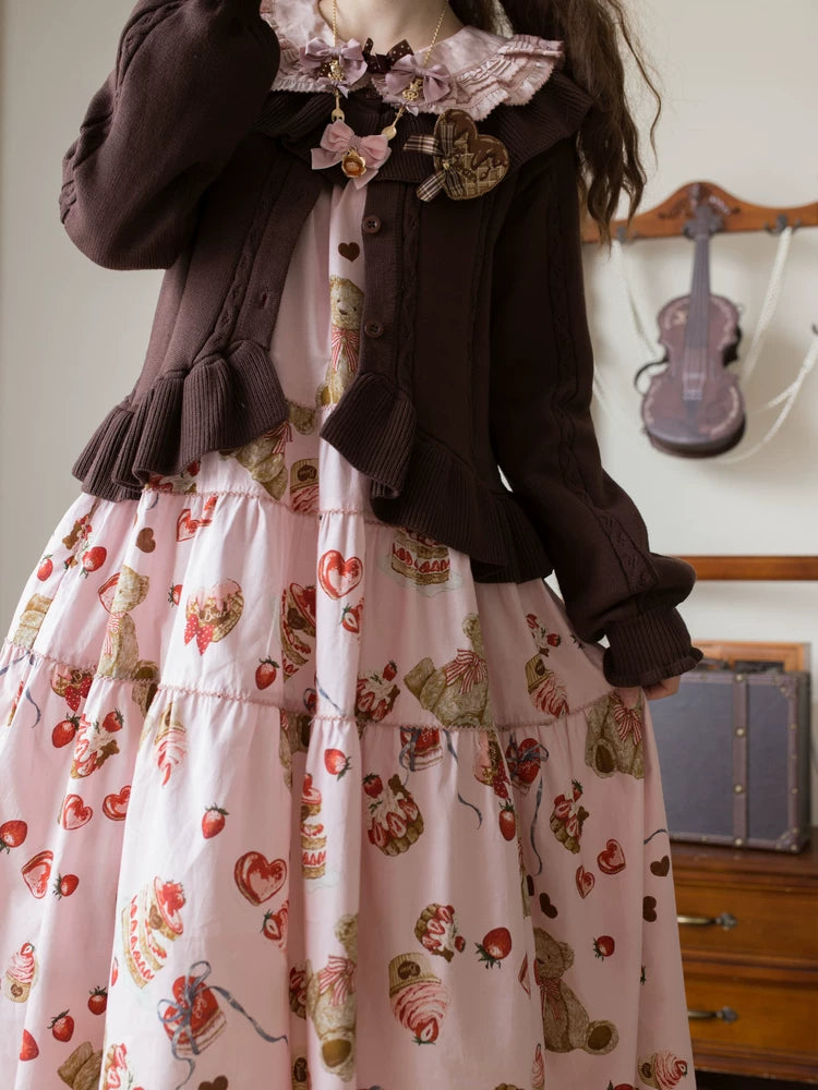 Hot Chocolate - Solid Lolita Cardigan, Ruffle Details 44516:811915