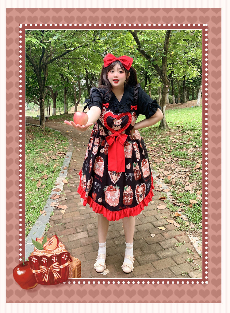 Niu Niu~Apple Teddy~Summer Plus Size Sweet Lolita JSK XL black 