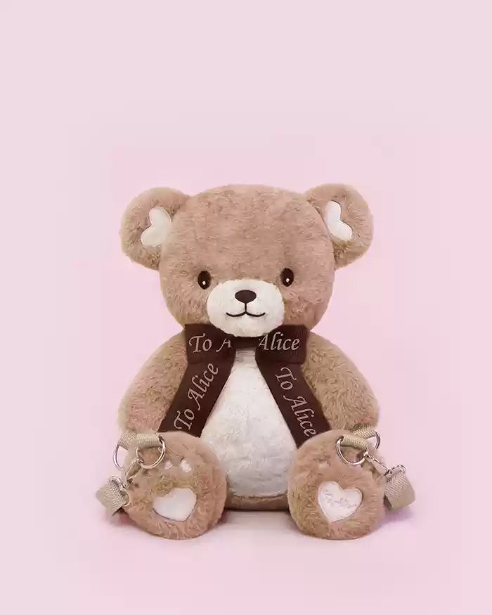 To Alice~Dear Dolls~Sweet Lolita Salopette Bear Print Dress Khaki bear bag only (Free size) S