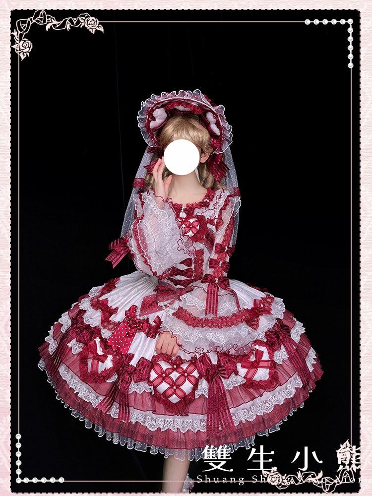 Shuang Sheng Xiao Xiong - Heart of Love - Lace Sweet Lolita Shirt, Hime-Sleeves