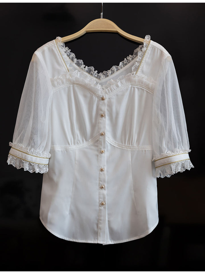 JS Lolita~Jewelery in the Sunrise~Elegant Lolita Open Front White JSK XS short sleeve shirt 