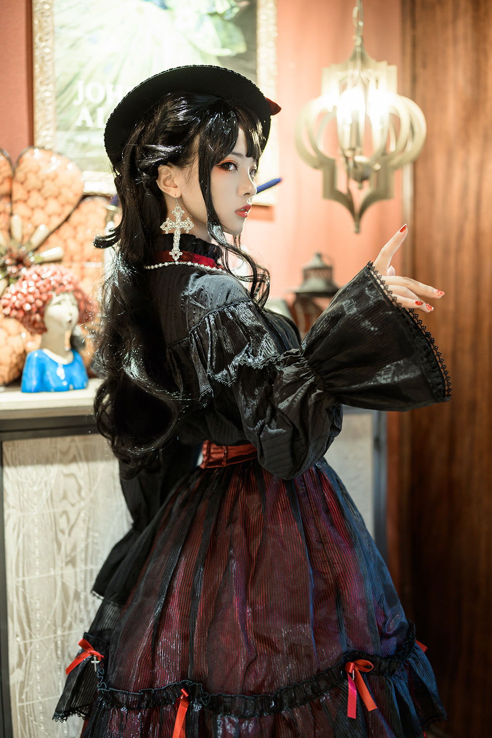 Princess Chronicles~Gothic Lolita Black Organza Blouse and Skirt   