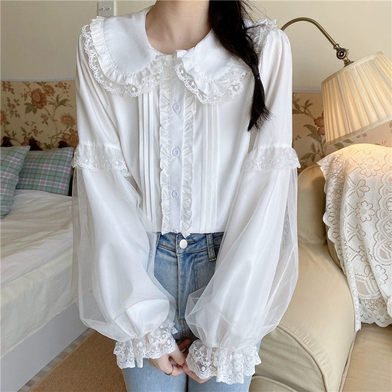 Sugar Girl - Sweet Lolita Shirt White Doll Collar Shirt