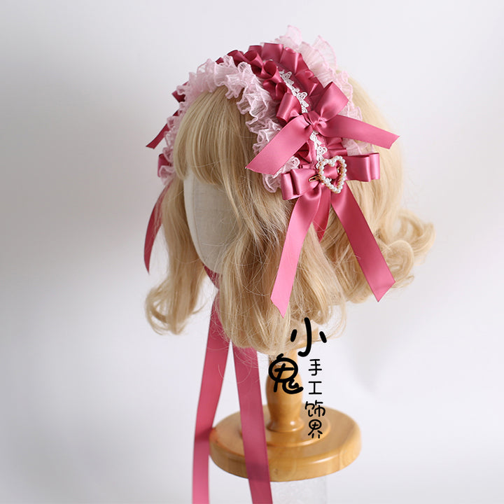 Xiaogui~Velvet Cake~Sweet Lolita Head Accessory Set with Ribbon Bow Details