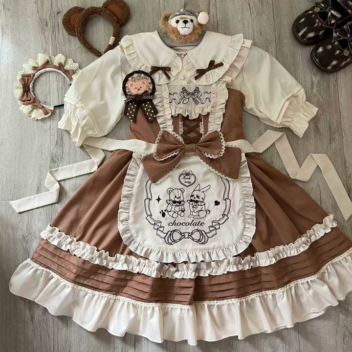 Sugar Girl~Sweet Layered Cake~Sweet Lolita JSK with Detachable Apron Khaki KC Only S