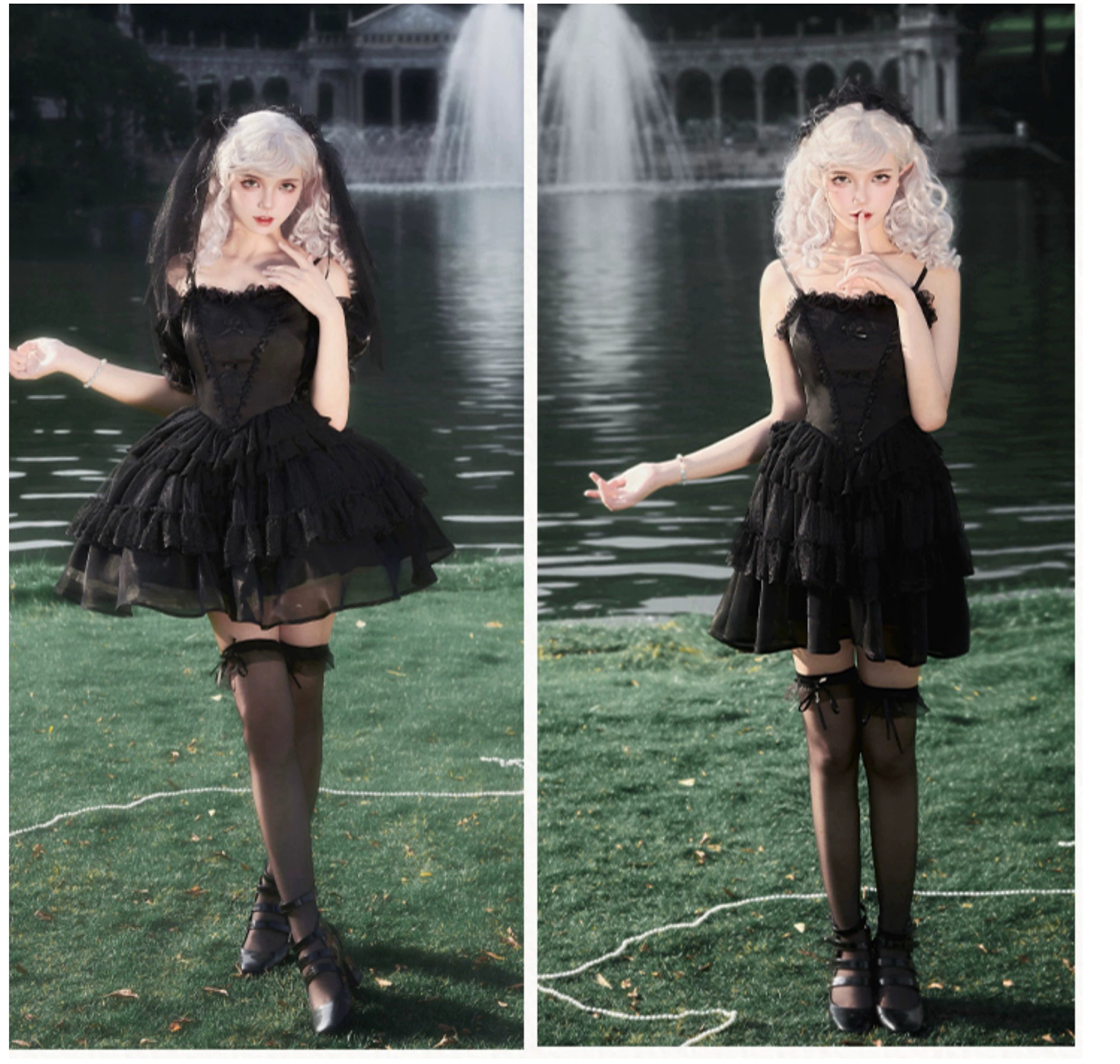With PUJI - Ivory Tower Enhance - Elegant Lolita JSK Dress Tiered Drawstring OP 38798:601582