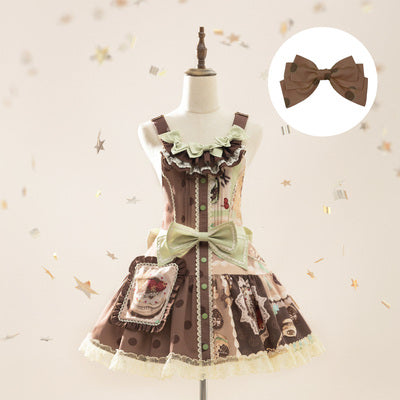 Mewroco~Frost Sugar Sweetheart~Lolita Cute Daily Strappy Dress S frosted sugar back strap brown + brown large side clip 
