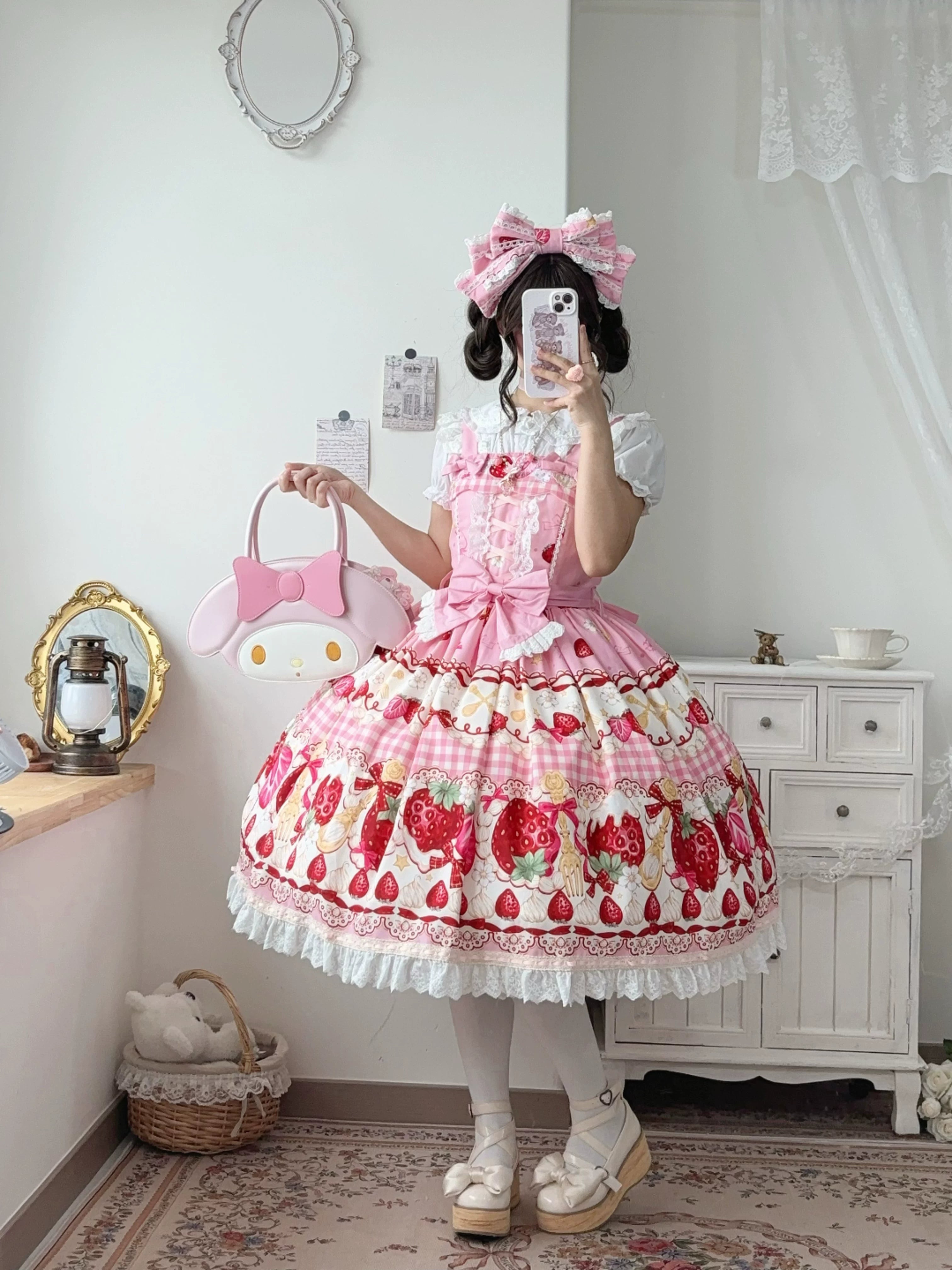 Plaid Strawberry Jam - Sweet Lolita Strawberry Printed JSK Dress 45545:852982