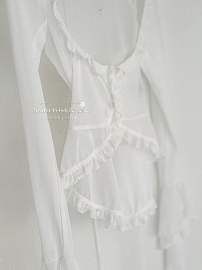 (BFM)POSHEPOSE~Daily Lolita Shirt Ballet Cardigan Shirt XS White 