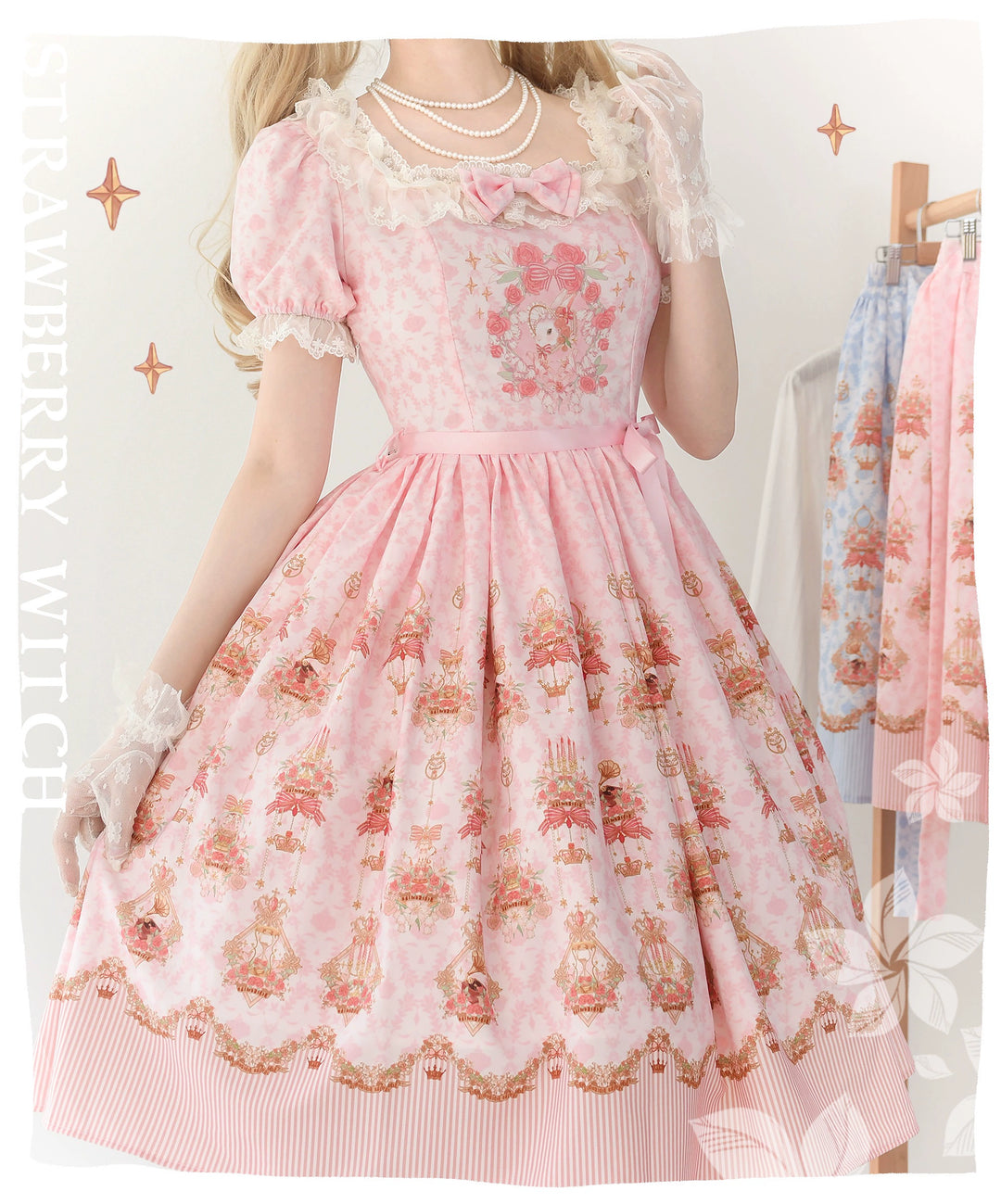 Strawberry Witch~Rose Garden Bunny~Daily Lolita Rose Bunny Printing OP JSK Dress Set   