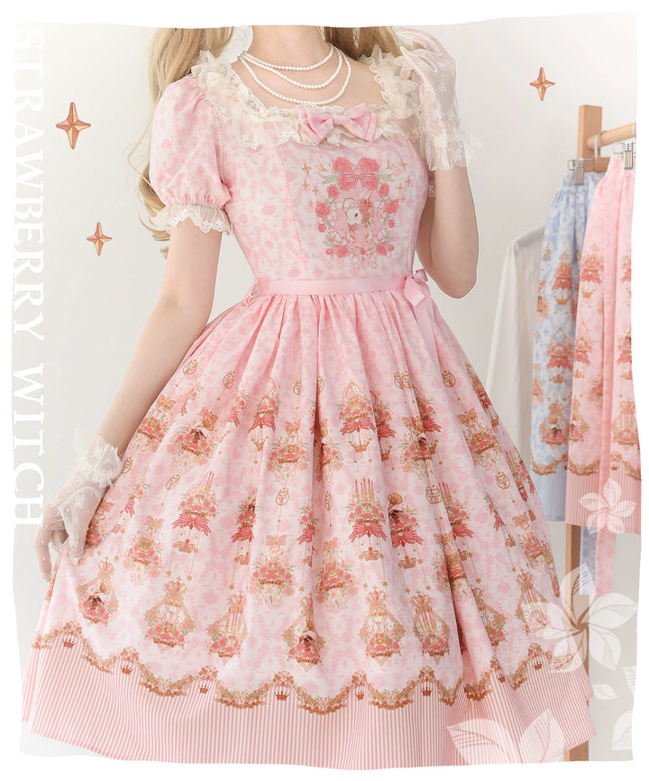 Strawberry Witch~Rose Garden Bunny~Daily Lolita Rose Bunny Printing OP JSK Dress Set