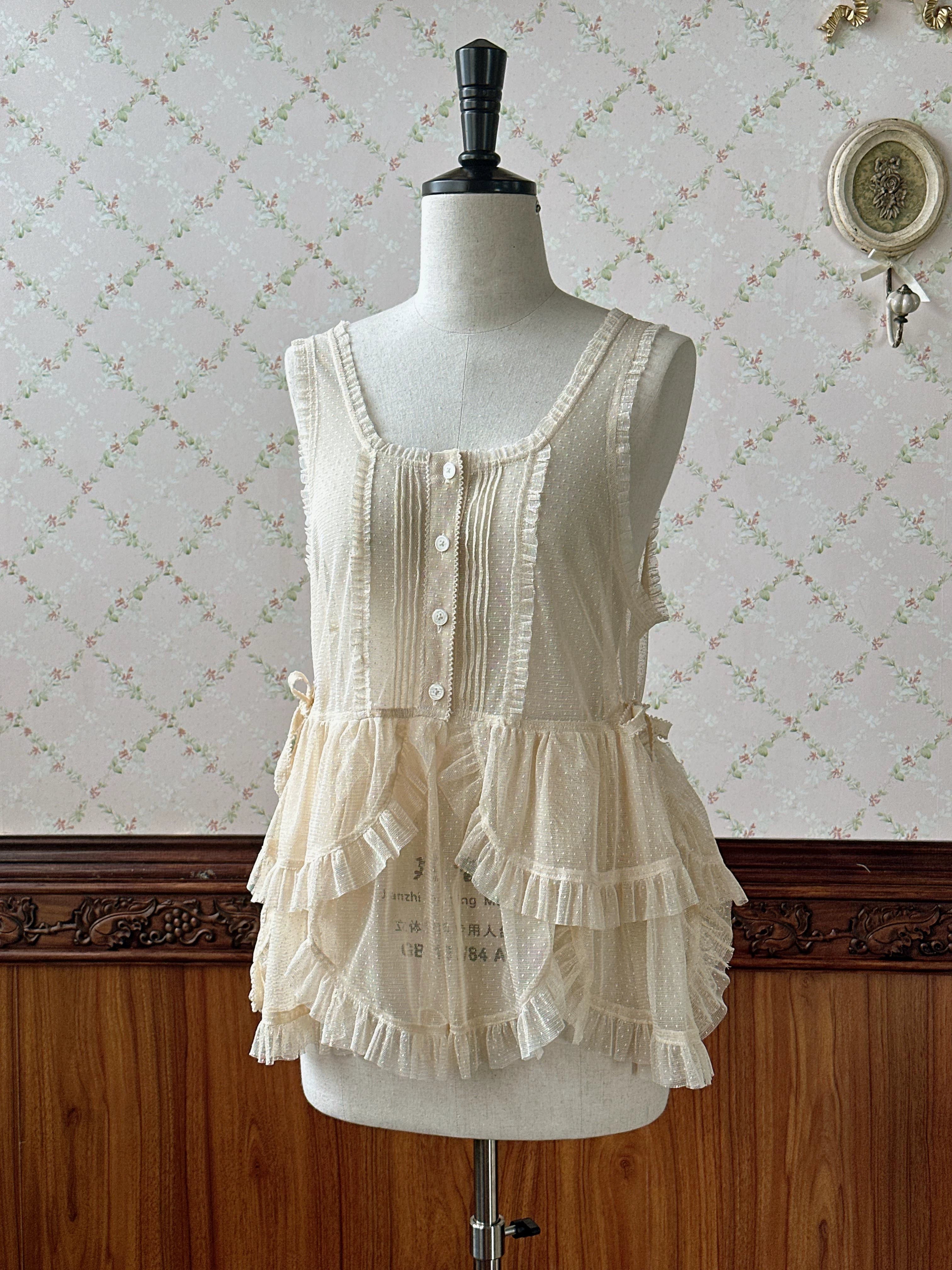Sweet Dreamer~Antique Wall~Classic Vintage Lolita Vest Tulle Polka Dot Vest 41474:699024