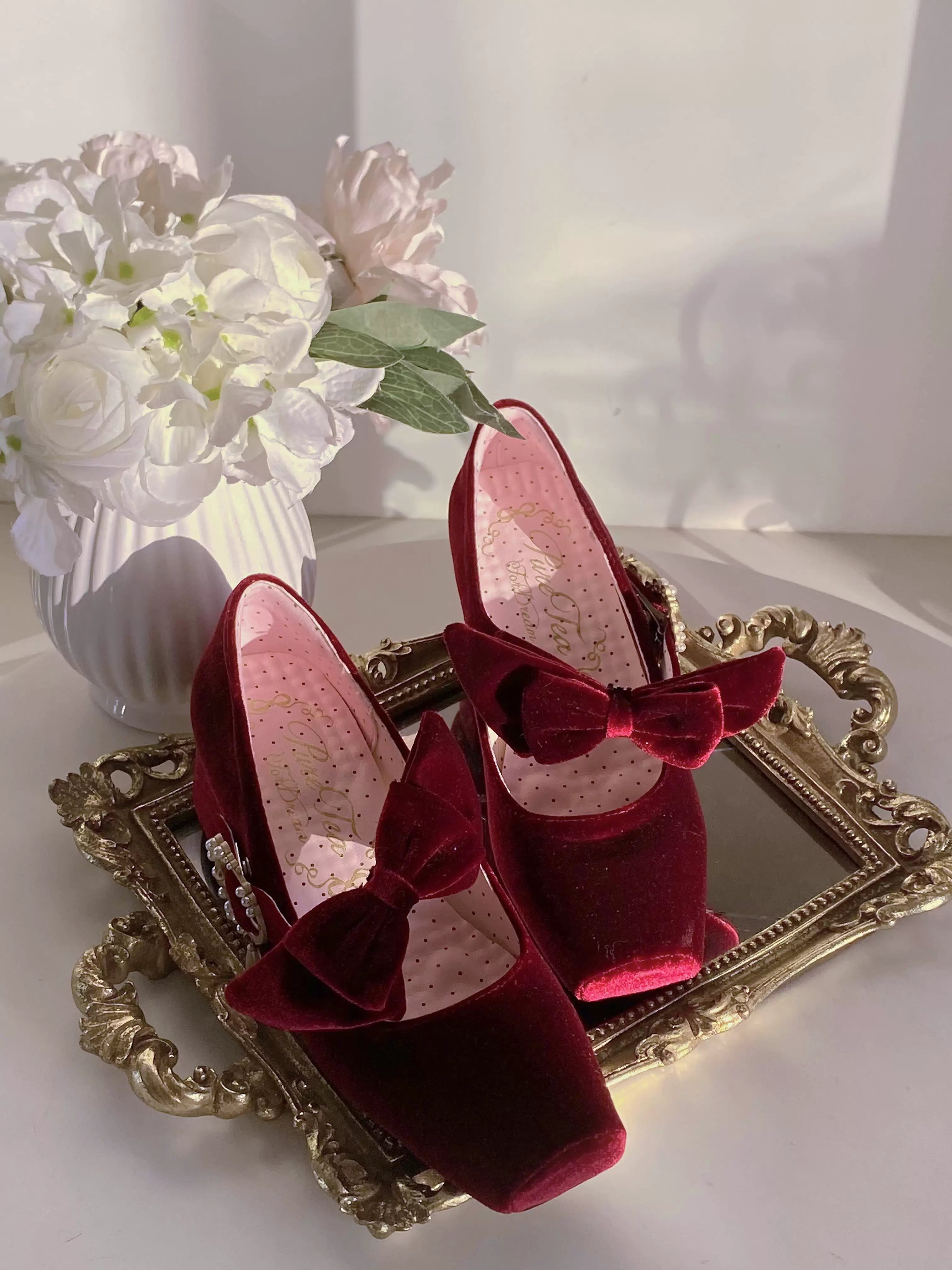 Pure tea for dream~Angel Velvet~Sweet Lolita Shoes Mid-heel Velvet Shoes 32816:394176