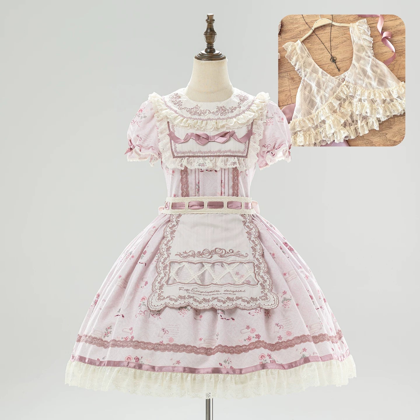 Rose Catalogue - Printed Sweet Lolita OP Dress, Embroidered Apron (L M S XL) 44971:830092