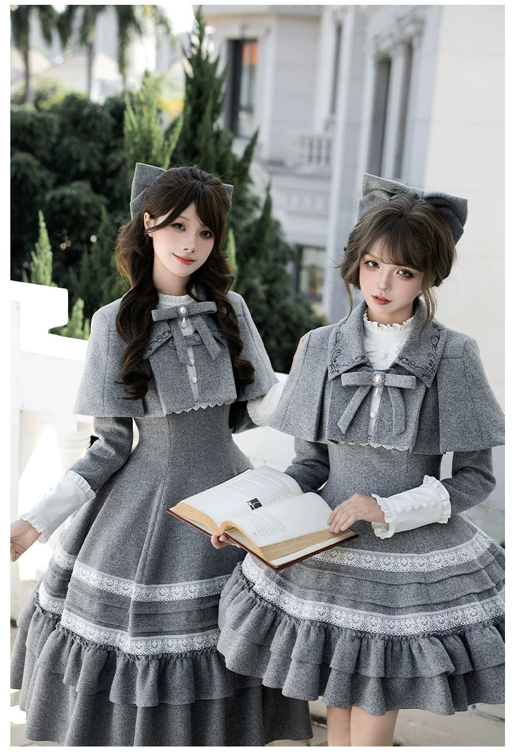 Reminisce - Pile Classic Lolita Dress, Detachable Cape 44439:808549