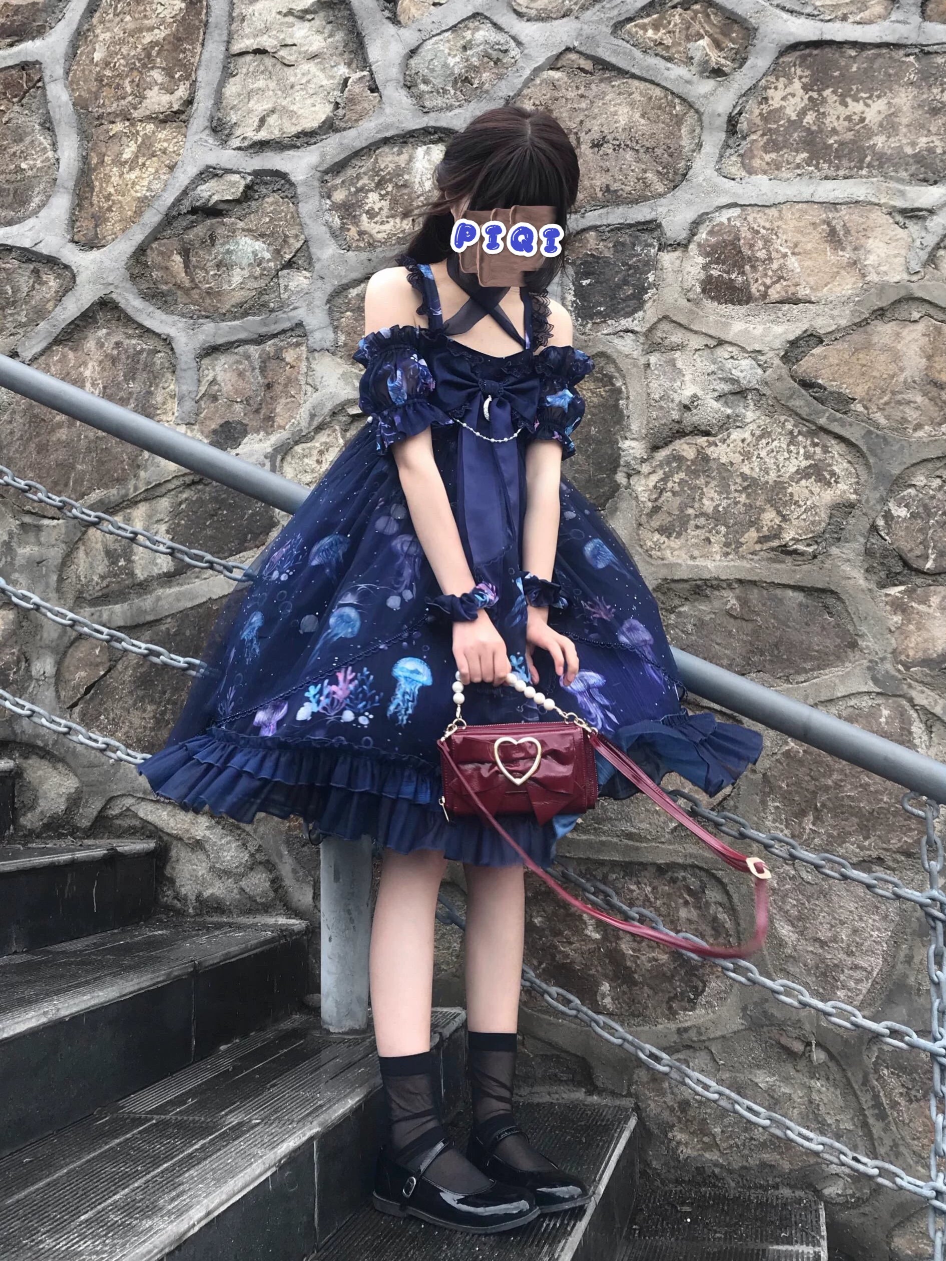 Coral Jellyfish - Sweet Lolita High-waist JSK Dress, Jellyfish & Coral Print 44906:827442