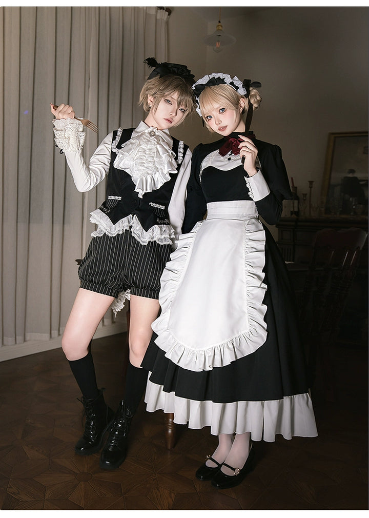 With PUJI~Night Banquet~Ouji Lolita Outfit/Maid Lolita OP Twin Lolita Suit   