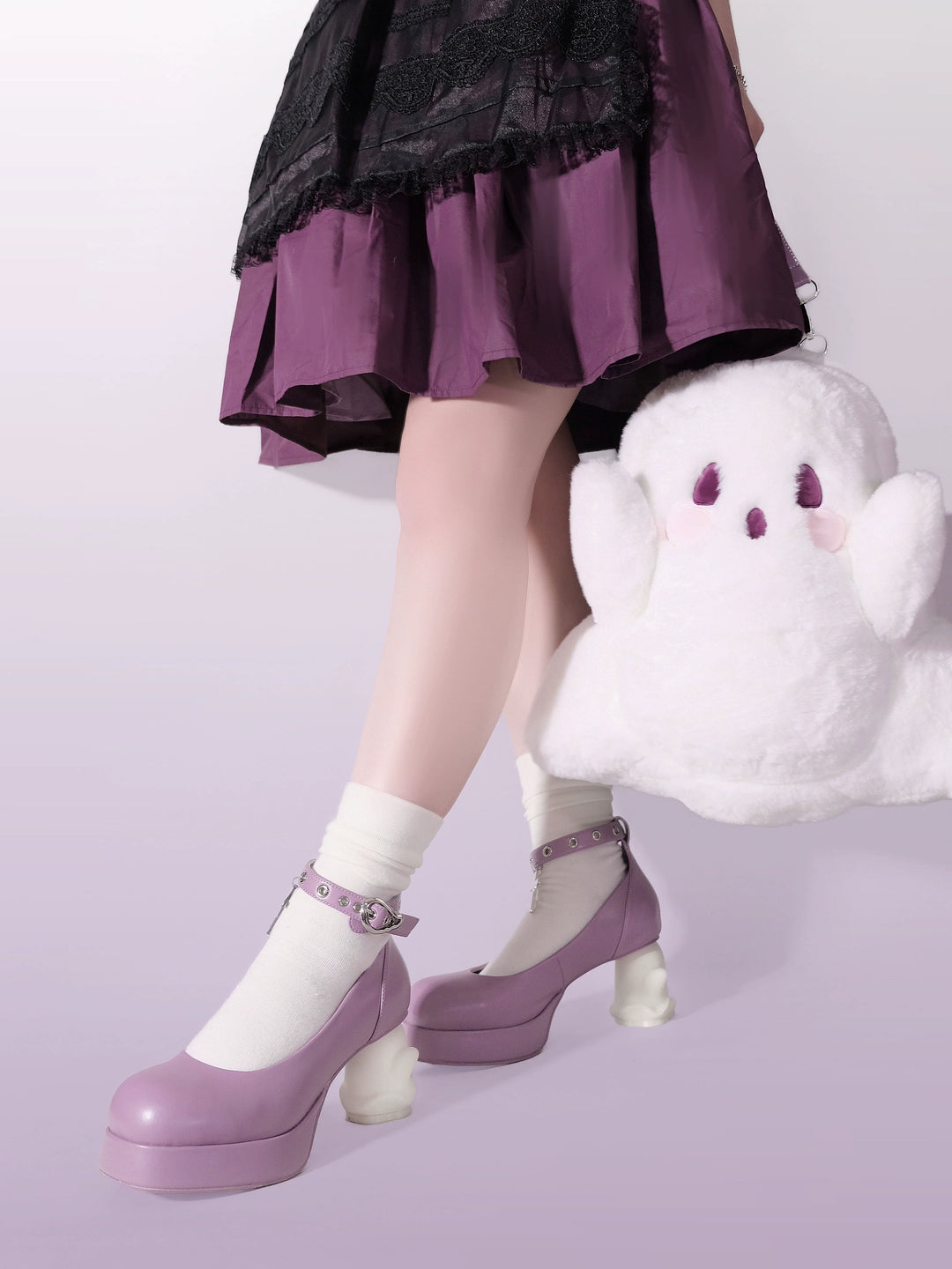 (BFM)GURURU~Gothic Lolita High Heel Shoes Punk Lolita Ghost Heel Shoes Light Purple 34 