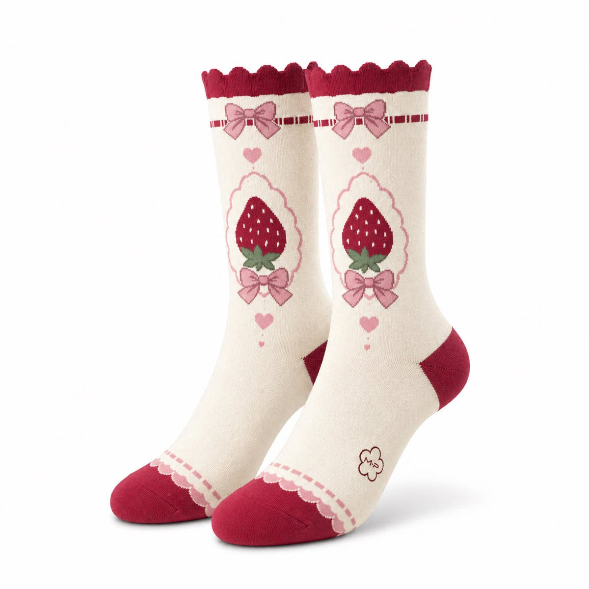 Cotton Sweet Lolita Mid-calf Socks, Strawberry Jacquard 45902:867336
