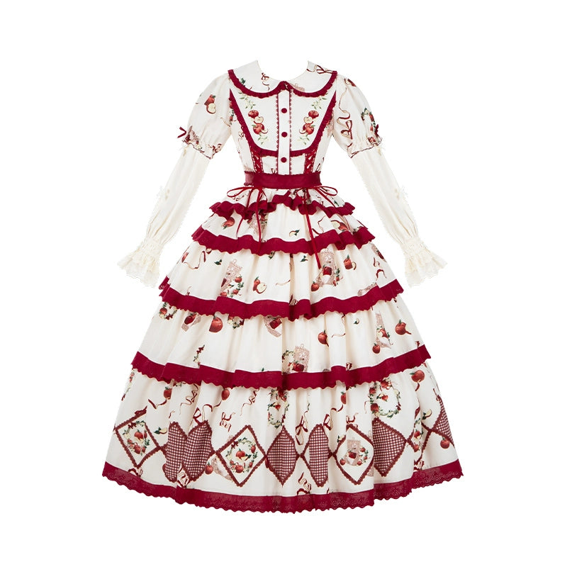 With PUJI~Apple Orchard~Country Lolita SK Embroidered Twins Lolita Top Skirt