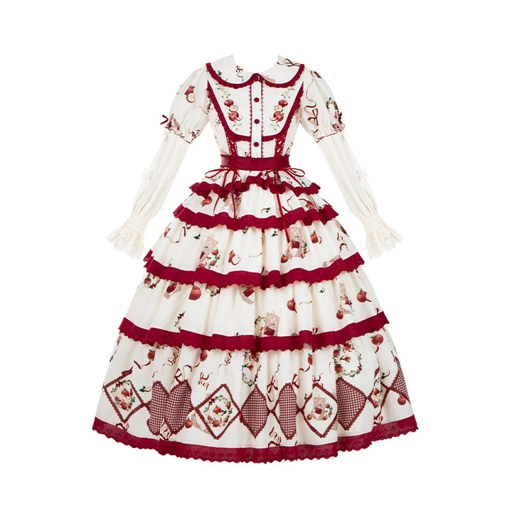 With PUJI~Apple Orchard~Country Lolita SK Embroidered Twins Lolita Top Skirt   