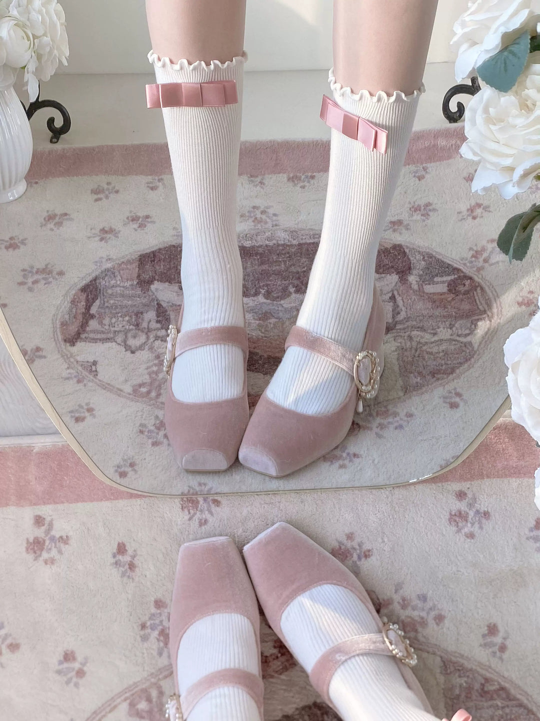 Pure tea for dream~Angel Velvet~Sweet Lolita Shoes Mid-heel Velvet Shoes   