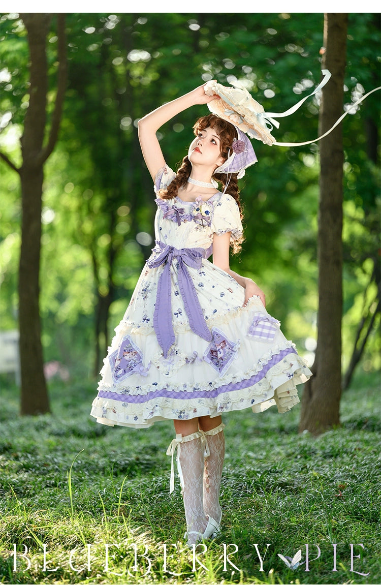 (BFM)Strawberry Fantasia~Blueberry Pie~Country Lolita OP Short Sleeve Floral Printing Dress   