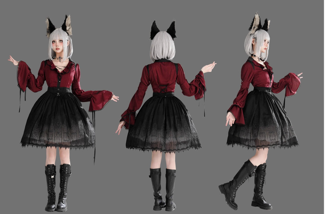 Wuyuzhe~Wolf Hunter~Gothic Lolita SK Set Halter Overskirt Cape Vest   