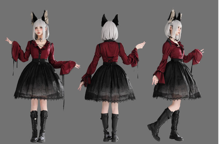 Wuyuzhe~Wolf Hunter~Gothic Lolita SK Set Halter Overskirt Cape Vest   